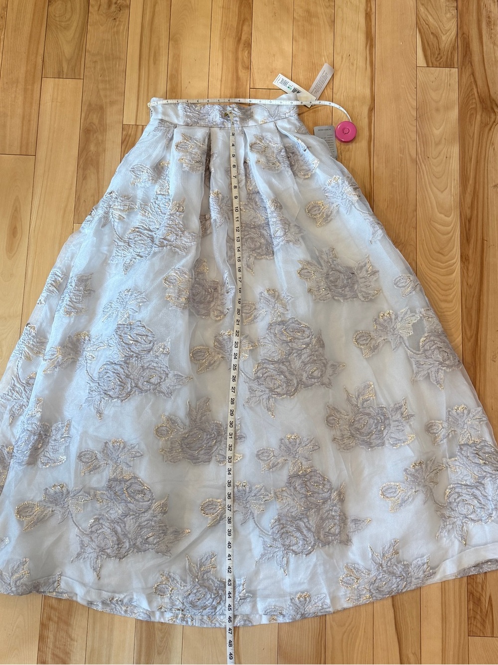 Eliza J Pale Blue A-Line Skirt with Gold Floral Embroidery